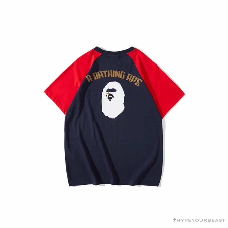 Clothes BAPE Japanese Ninja Ape Man Raglan Sleeve Color Block Tee Shirt ‘RED’