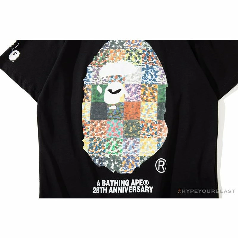BAPE Ape Man Head 28th Anniversary Camouflage Color Block Tee Shirt ‘BLACK’ Clothes