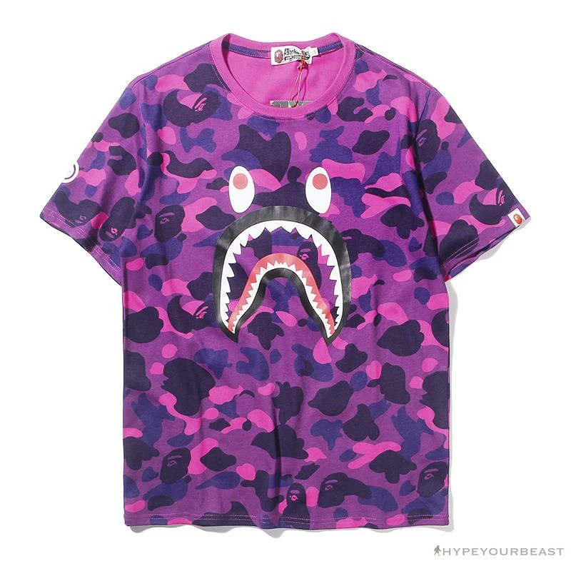 BAPE Camouflage Shark Head Classic Cotton Short Sleeve Tee Shirt ‘PURPLE’