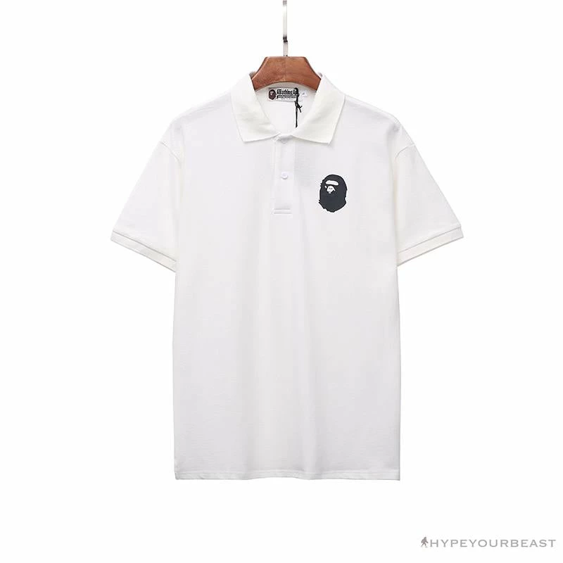 Clothes BAPE Classic Ape Head Print Versatile Polo Shirt ‘WHITE’
