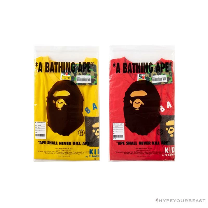 BAPE KIDS Small Net Pocket Ape Man Head Tee Shirt ‘YELLOW’ Clothes