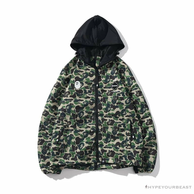 BAPE X FCRB Joint Double Zip Camouflage Hoodie ‘GREEN’