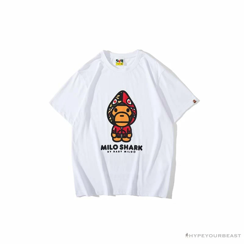 BAPE Baby Milo Red Shark Hat Little Monkey Tee Shirt ‘WHITE’