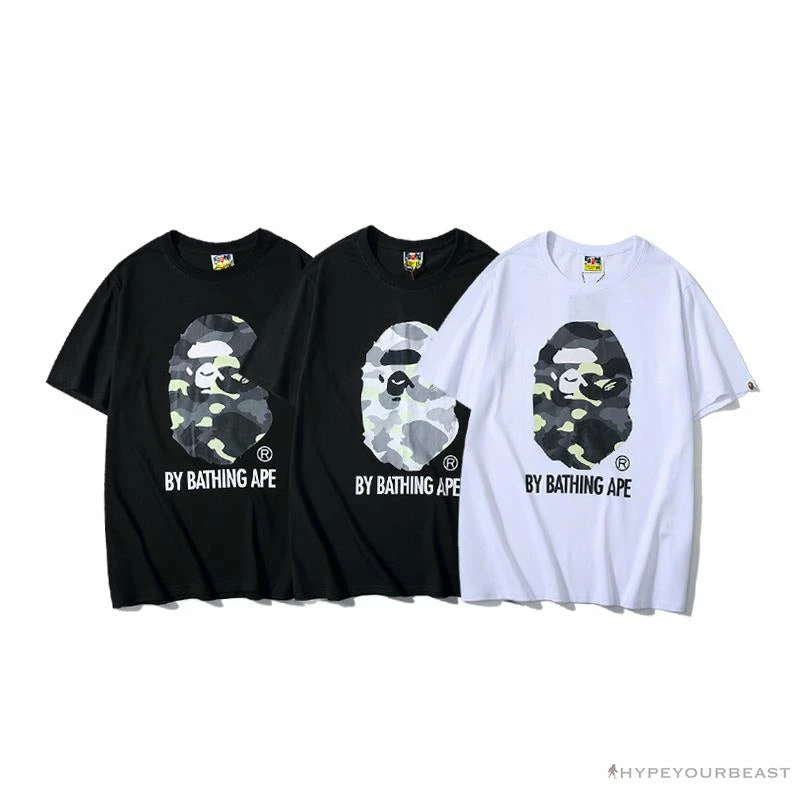BAPE Luminous Spots Camouflage Great Ape Man White Head Cotton Short Sleeve Tee Shirt ‘BLACK’ Clothes