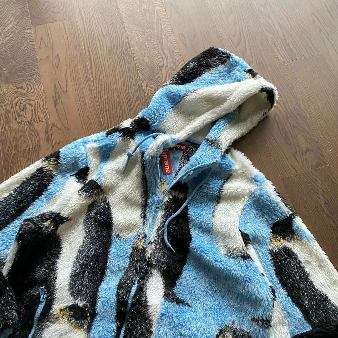 hypeyourbeast S*p*e penguins hooded fleece jacket blue hoodies & jackets