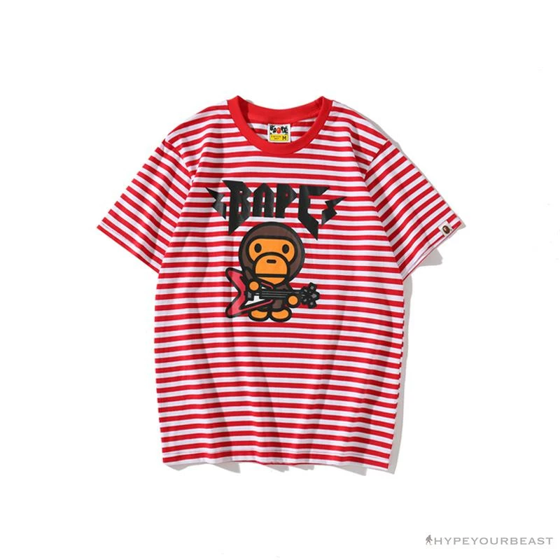 BAPE Baby Milo Rock Bass Player Striped Tee Shirt ‘RED’ Clothes