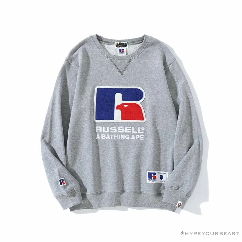 BAPE X RUSSELL ATHLETIC Joint Pullover Long Sleeve Shirt ‘GREY’