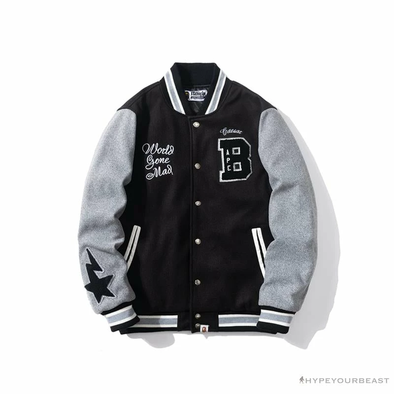 BAPE Embroidered STA Star Stitched Woolen Baseball Jacket ‘BLACK’