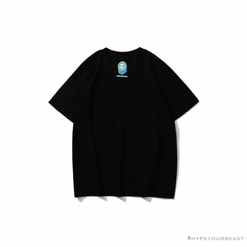 Clothes BAPE Ape Head Blue X Yellow Contrast Letter Tee Shirt