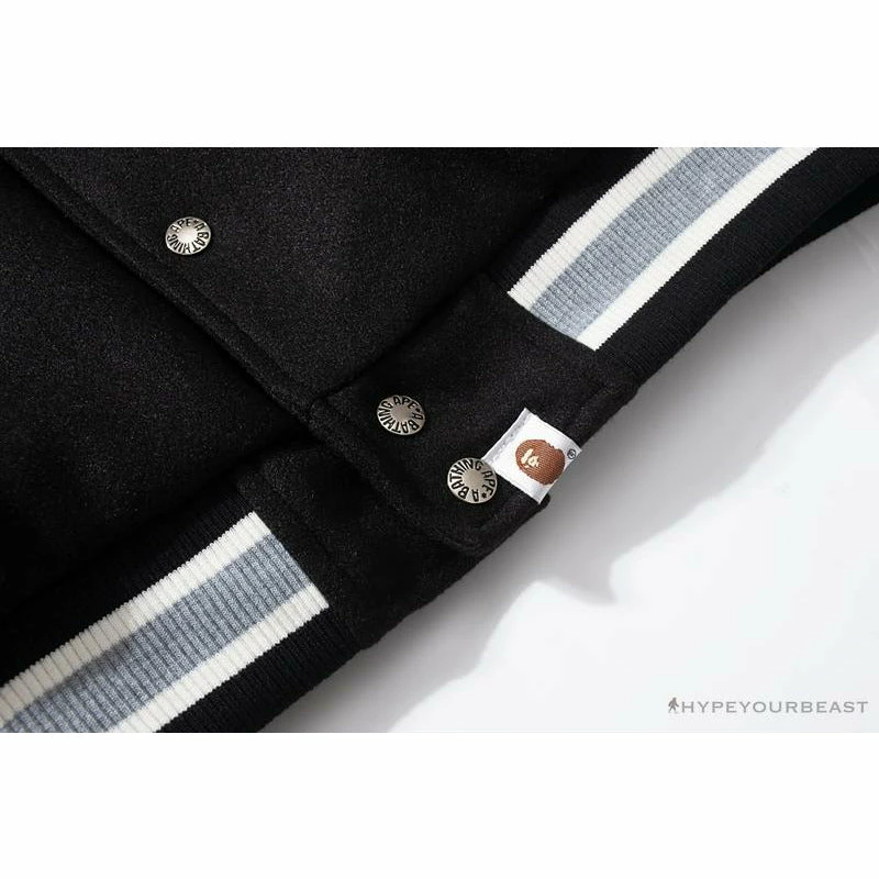 BAPE Embroidered STA Star Stitched Woolen Baseball Jacket ‘BLACK’