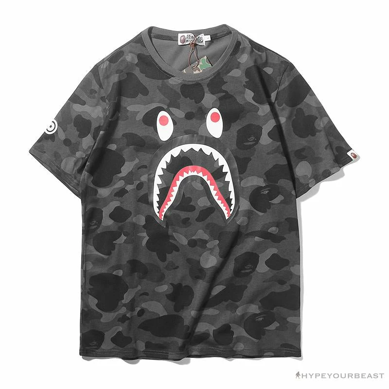 Clothes BAPE Camouflage Shark Head Classic Cotton Short Sleeve Tee Shirt ‘BLACK’